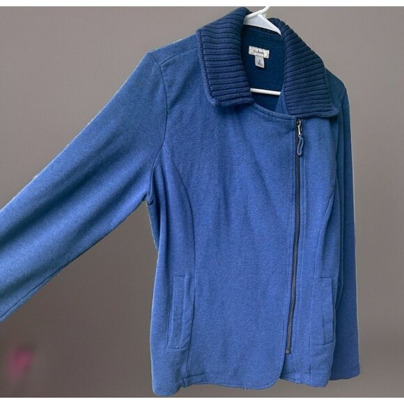 L.L. Bean Women’s Jacket Blue Moto Asymmetrical Full Zip Medium - Picture 1 of 16